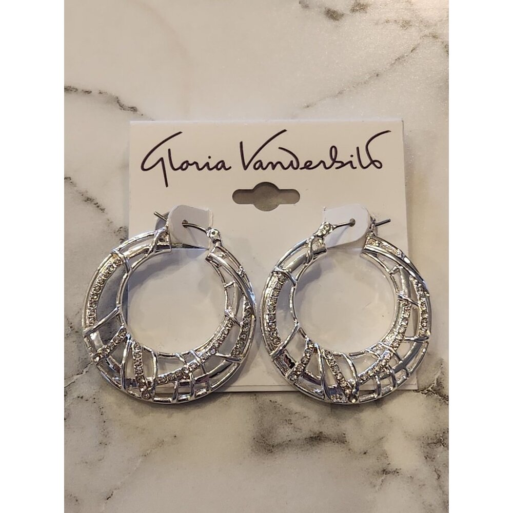 Gloria Vanderbilt Silver-Tone Rhinestone Hoop Earrings